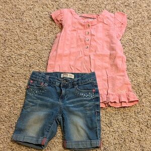 Levi's Pink Ruffle Sleeve Top with l.e.i. Denim Shorts Set